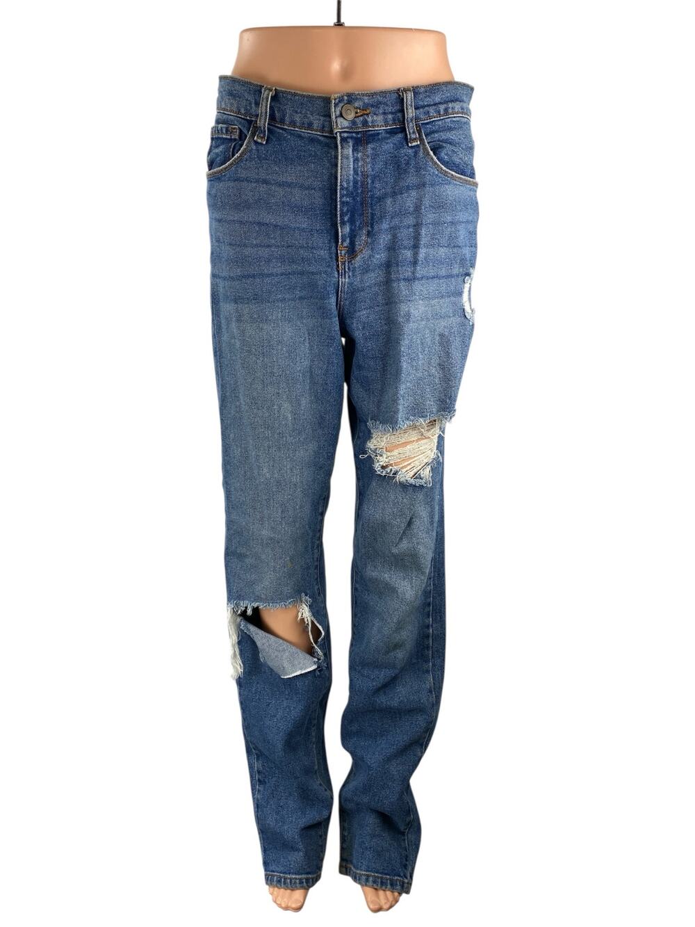 Fashion Nova Women's Blue Distressed High Rise Straight Leg Denim Jeans Size 7